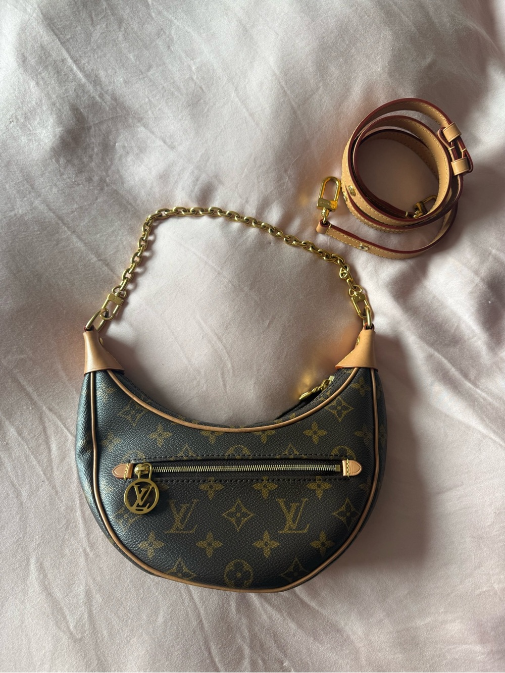 Louis Vuitton Monogram Crescent Shoulder Bag in Brown and Tan with Gold Hardware